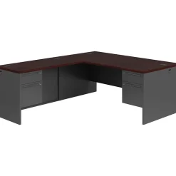 L-Desks*HON 38000 Series L-Shaped Office Desk, Mahogany/Charcoal (38LR7284NS)