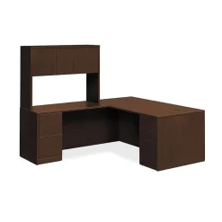 Office Desks*HON 10500 Series L-Workstation, Stack-On Storage, Full Pedestals, 72"W x 84"D, Mocha Finish (105LRSO7236M)