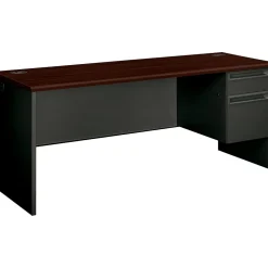 Office Desks*HON ® 38000 Series Right Pedestal Credenza, Mahogany/Charcoal, 29 1/2