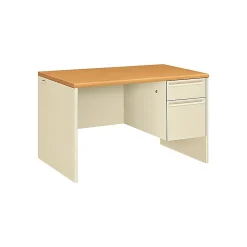 Computer Desks*HON 38000 Series 48"W Single Pedestal Desk, Harvest Oak/Putty (H38251CL)