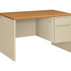 Computer Desks*HON 38000 Series 48"W Single Pedestal Desk, Harvest Oak/Putty (H38251CL)