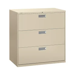 File Cabinets*HON Brigade 600 Series 3-Drawer Lateral File Cabinet, Locking, Letter/Legal, Putty/Beige, 42"W (H693.L.L)