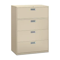 File Cabinets*HON Brigade 600 Series 4-Drawer Lateral File Cabinet, Locking, Letter/Legal, Putty/Beige, 42"W (694LL)