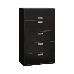 File Cabinets*HON Brigade 600 Series 5-Drawer Lateral File Cabinet, Locking, Letter/Legal, Black, 42"W (695LP)