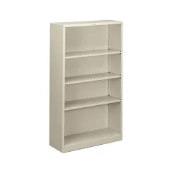 Bookcases*HON Brigade 4-Shelf Metal Bookcase, 59"H x 34 1/2"W x 12.63"D, Light Gray (S60ABCQ)