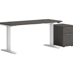 Standing Desks*HON Mod 60"W Adjustable Standing Desk with Mobile Storage, Slate Teak (HLPLRW6024CHATBFSL1)