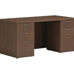 Computer Desks*HON Mod 60"W Double-Pedestal Desk, (HLPLDS6030BBFSE1) Sepia Walnut