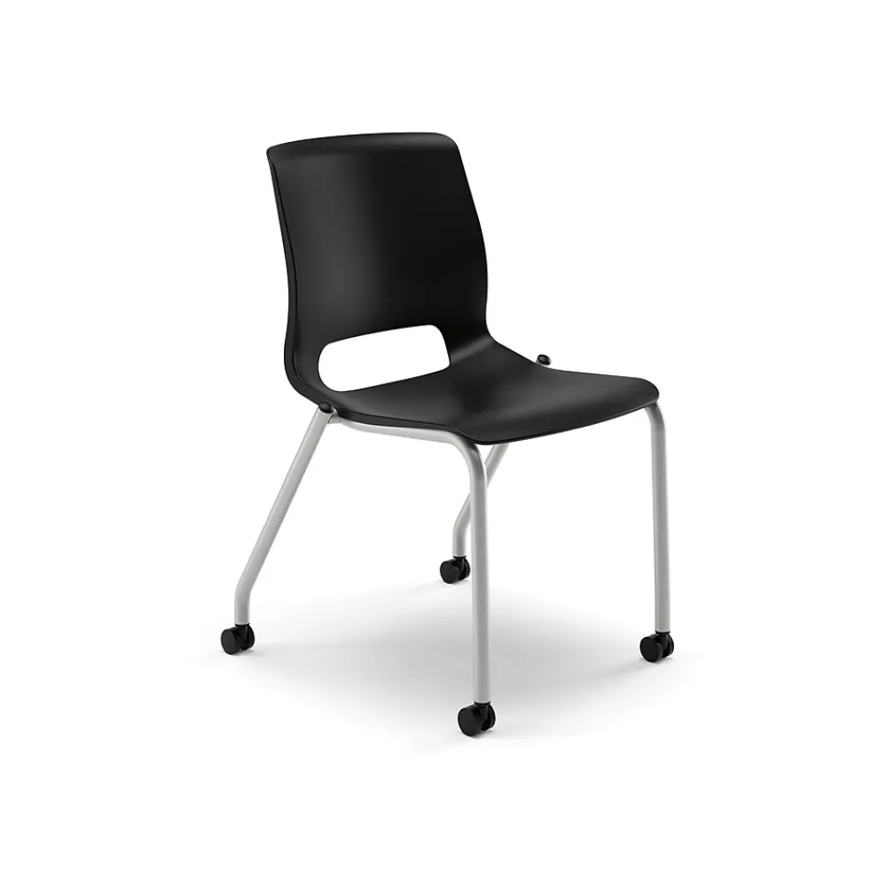 Folding & Stacking*HON Motivate Stacking Chair, Onyx Shell, Textured Platinum Frame, 2 per Carton