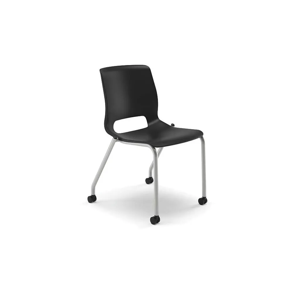 Folding & Stacking*HON Motivate Stacking Chair, Onyx Shell, Textured Platinum Frame, 2 per Carton