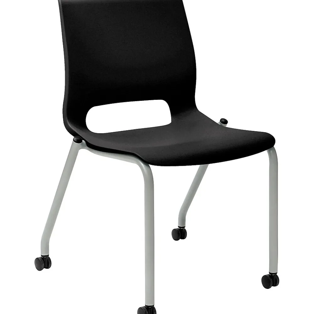 Folding & Stacking*HON Motivate Stacking Chair, Onyx Shell, Textured Platinum Frame, 2 per Carton
