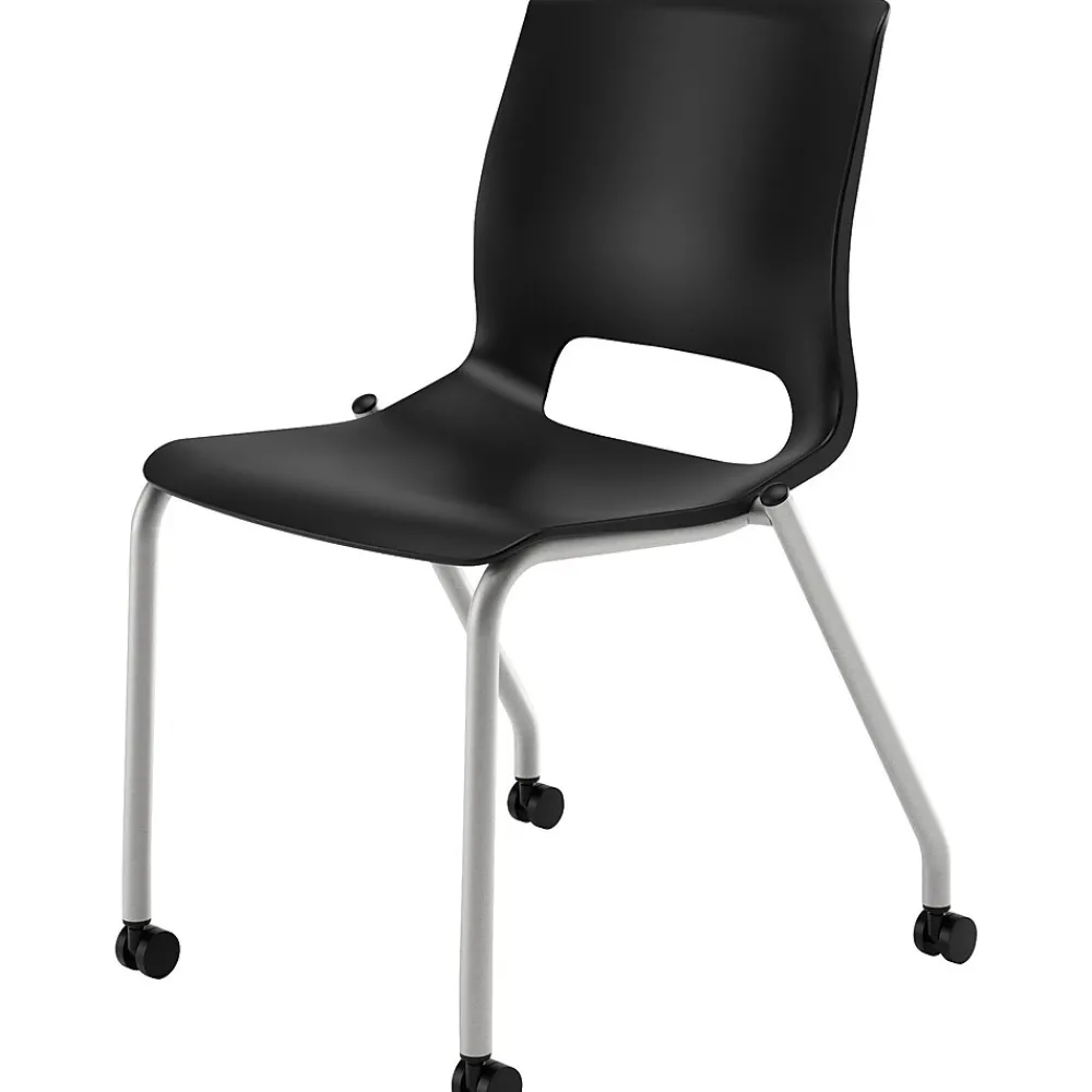 Folding & Stacking*HON Motivate Stacking Chair, Onyx Shell, Textured Platinum Frame, 2 per Carton