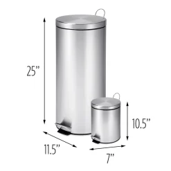 Honey Can Do Stainless Steel Step Trash Cans with Lid, Silver, 7.92 & 0.8 Gallon (TRS-01886)<Honey-Can-Do Outlet