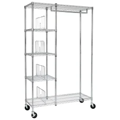 Shelving*Honey-Can-Do Rolling Closet with Garment Bar and Shelves, 18"W, Chrome (SHF-01567)