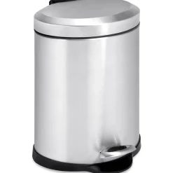 Stainless Steel Oval Step Trash Can with Lid, Silver, 1.32 Gallon (TRS-01448)<Honey-Can-Do New