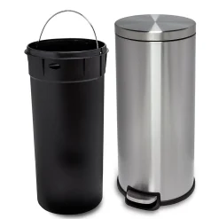 Steel Indoor Round Step Can Trash Can with Hinged Lid, 7.92 Gallon, Silver (TRS-09074)<Honey-Can-Do Best
