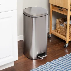 Steel Indoor Step Trash Can with Hinged Lid, 7.92 Gallon, Silver (TRS-09330)<Honey-Can-Do