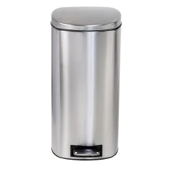 Steel Indoor Step Trash Can with Hinged Lid, 7.92 Gallon, Silver (TRS-09330)<Honey-Can-Do
