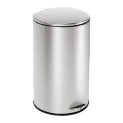 Steel Indoor Semi-Round Step Trash Can with Hinged Lid, 10.56 Gallon, Silver (TRS-09332)<Honey-Can-Do
