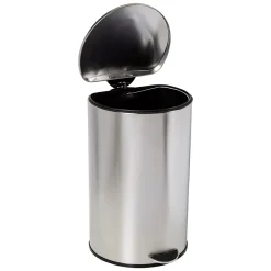Steel Indoor Semi-Round Step Trash Can with Hinged Lid, 10.56 Gallon, Silver (TRS-09332)<Honey-Can-Do