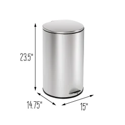 Steel Indoor Semi-Round Step Trash Can with Hinged Lid, 10.56 Gallon, Silver (TRS-09332)<Honey-Can-Do