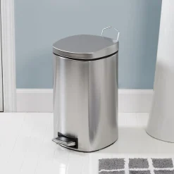 Steel Indoor Square Step Trash Can with Hinged Lid, 3.17 Gallon, Silver (TRS-09327)<Honey-Can-Do New