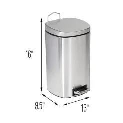 Steel Indoor Square Step Trash Can with Hinged Lid, 3.17 Gallon, Silver (TRS-09327)<Honey-Can-Do New