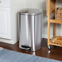 Steel Indoor Square Soft-Close Step Trash Can with Hinged Lid, 13.2 Gallon, Silver (TRS-09335)<Honey-Can-Do Outlet
