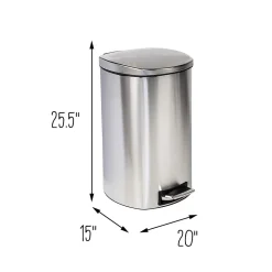 Steel Indoor Square Soft-Close Step Trash Can with Hinged Lid, 13.2 Gallon, Silver (TRS-09335)<Honey-Can-Do Outlet
