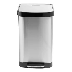 Steel Indoor Square Step Trash Can with Hinged Lid, 13.2 Gallon, Silver (TRS-08993)<Honey-Can-Do Online