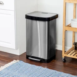 Steel Indoor Square Step Trash Can with Hinged Lid, 13.2 Gallon, Silver (TRS-08993)<Honey-Can-Do Online