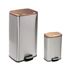 Steel Indoor Trash Can Set with Hinged Lid, 7.92 & 1.32 Gallon, Rose Gold (TRS-09325)<Honey-Can-Do Clearance