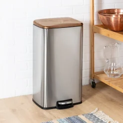 Steel Indoor Trash Can Set with Hinged Lid, 7.92 & 1.32 Gallon, Rose Gold (TRS-09325)<Honey-Can-Do Clearance