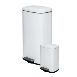 Steel Indoor Trash Can Set with Hinged Lid, 7.92 & 1.32 Gallon, White (TRS-09076)<Honey-Can-Do Sale