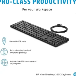 Clearance HP Desktop 320K Wired Keyboard (9SR37AA#ABA)