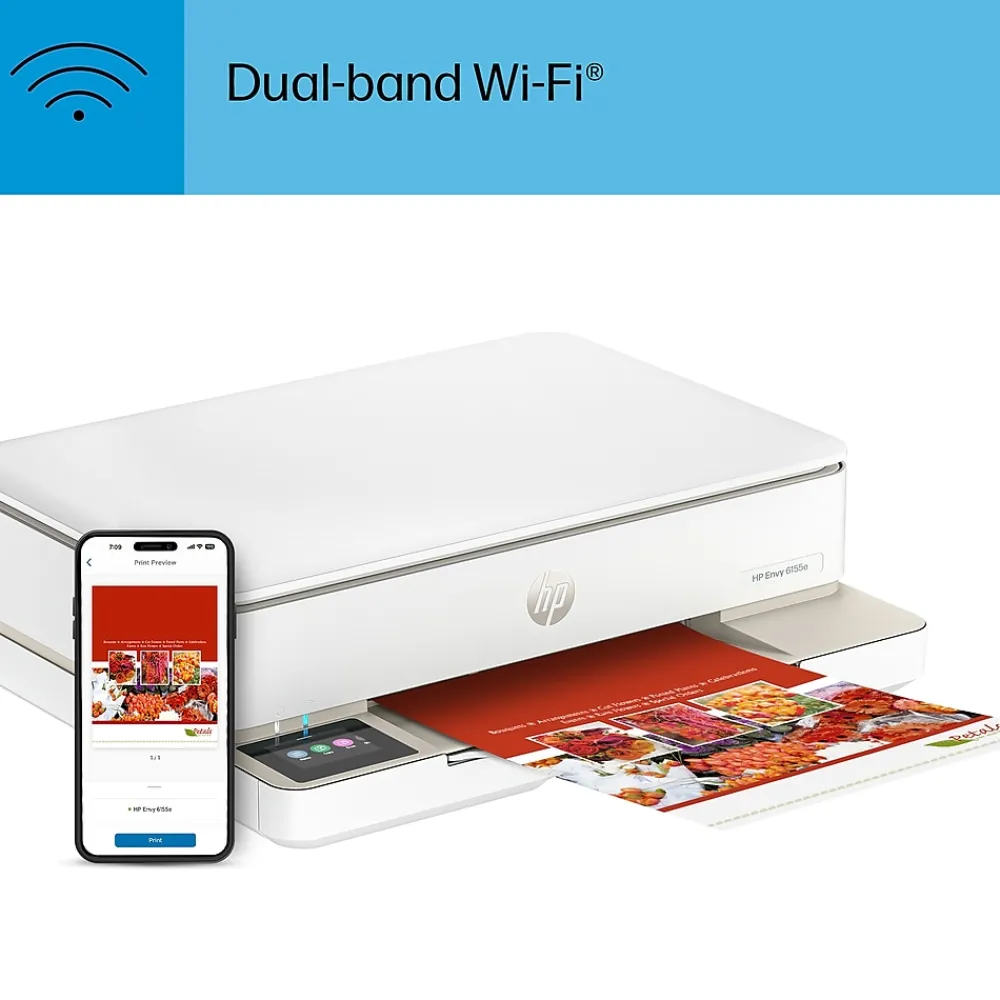 HP Envy 6155e Wireless All-in-One Color Inkjet Printer, Scanner, Copier, Best for Home, 3 months FREE ink with + (714L5A)