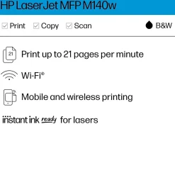 HP LaserJet MFP M140w Wireless Black & White All-in-One Laser Printer, Scanner, Copier, Best for Home Office (7MD72F)