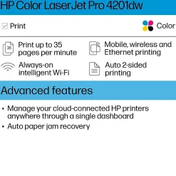 HP LaserJet Pro LJP 4201dw Wireless Color Laser Printer, Single-Function, Print (4RA86F)