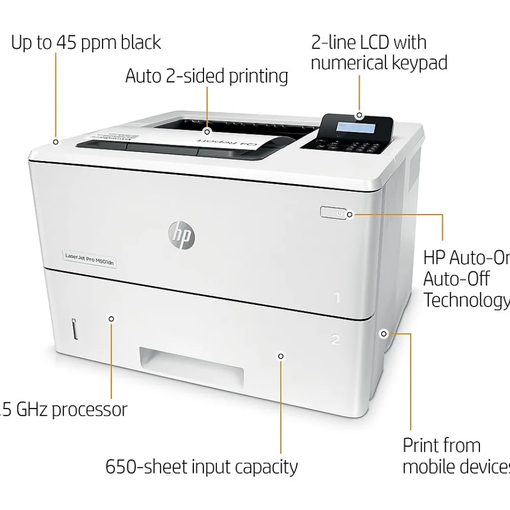 HP LaserJet Pro M501dn Black & White Laser Printer, Single-Function, Print (J8H61A#BGJ)