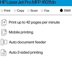 HP LaserJet Pro MFP 4101fdn Wired Black & White Laser Printer, All-In-One Print, Copy, Scan, Fax, Best for Office (2Z618F)