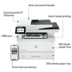 HP LaserJet Pro MFP 4101fdw Wireless Black & White Laser Printer, All-In-One, Print, Scan, Copy, Fax, Best for Office (2Z619F)