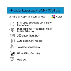 HP LaserJet Pro MFP 3301fdw Wireless All-in-One Color Laser Printer, Scanner, Copier, Fax, Best for Office (499Q5F)