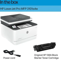 HP LaserJet Pro MFP 3101sdw Wireless Black & White All-in-One Laser Printer, Scanner, Copier, Best for Office (9D2X4F)