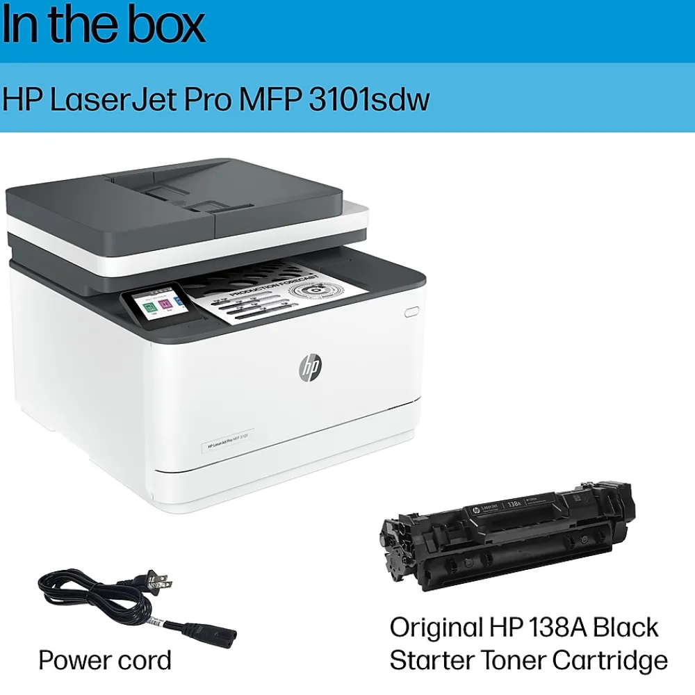 HP LaserJet Pro MFP 3101sdw Wireless Black & White All-in-One Laser Printer, Scanner, Copier, Best for Office (9D2X4F)