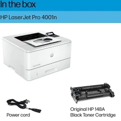 HP LaserJet Pro 4001n Wired Black & White Laser Printer, Single Function Print, Best for Office (2Z599F)