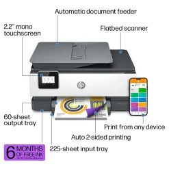 HP OfficeJet 8015e Wireless Color Inkjet Printer, All-In-One, Print, Scan, Copy (228F5A#B1H)