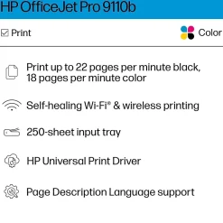 HP OfficeJet Pro 9110b Wireless Color Inkjet Printer, Single-Function, Print (5A0S1A#B1H)