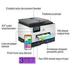 HP OfficeJet Pro 9135e Wireless Color Inkjet Printer, All-In-One, Print, Scan, Copy, Fax, 3 Months FREE INK with + (404M0A)