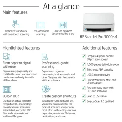 HP Scanjet Pro 3000 s4 Duplex Desktop Document Scanner, White (6FW07A#BGJ)