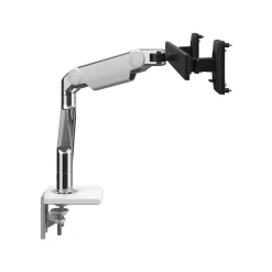 Clearance Humanscale Adjustable Dual Monitor Arm, Polished Aluminum/White (M81CMWB2B.WFH)