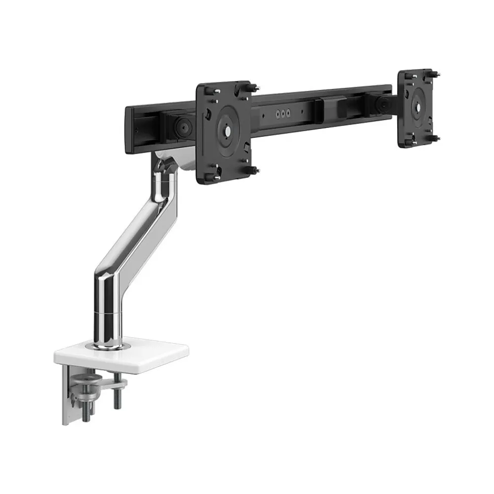 Clearance Humanscale M8.1 Adjustable Dual Monitor Arm, Up to 28" Monitors, Polished Aluminum (M82CBW)